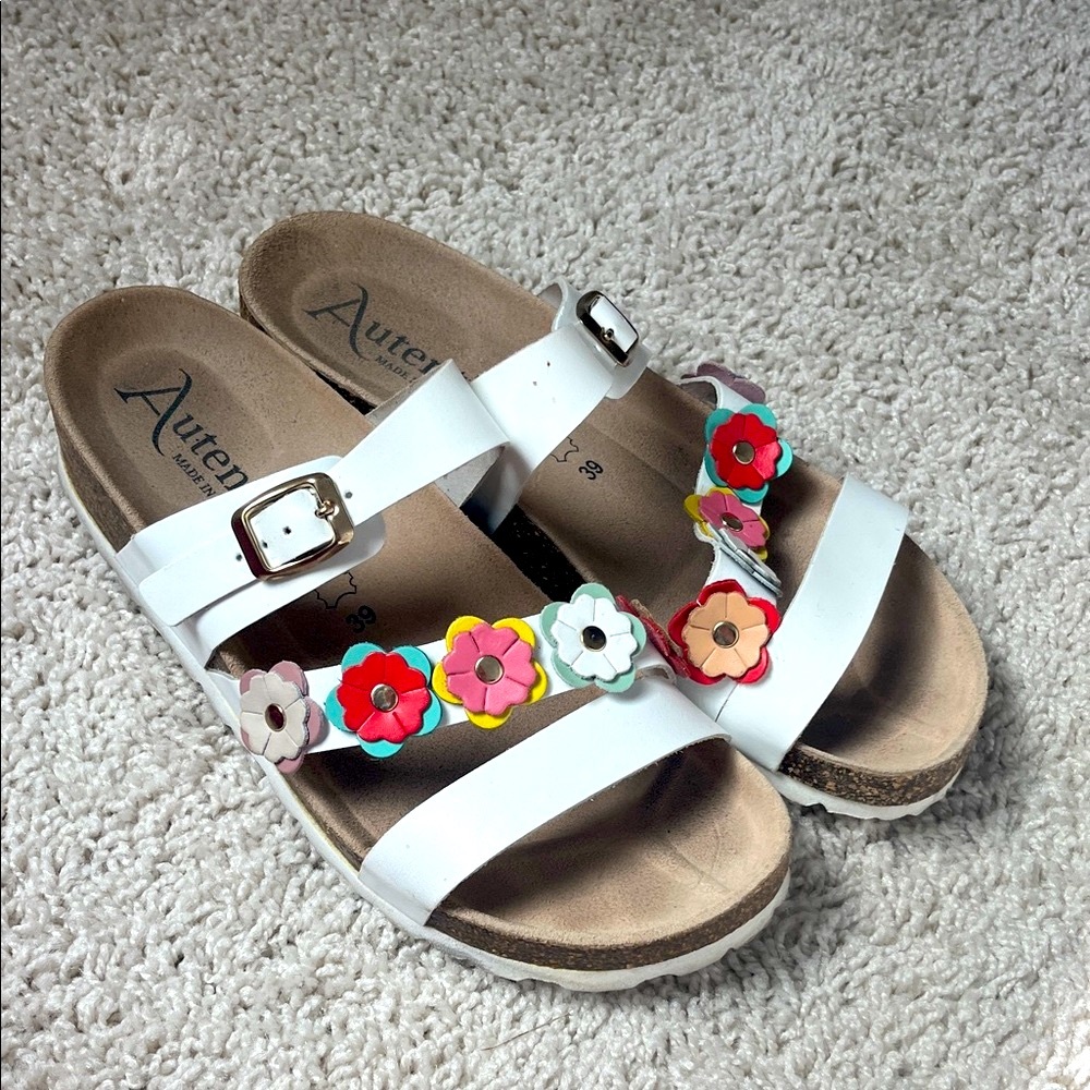 White Floral Platform Sandals size 8